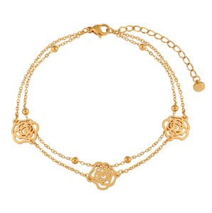 TA676g-Lắc chân nữ titan 2 tầng hoa hồng