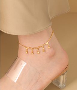 TA679h-Lắc chân nữ titan bi cách điệu màu vàng