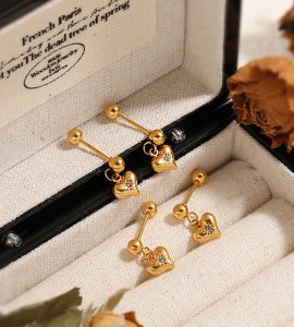 TB226h-Bông tai, hoa tai nữ titan hình trái tim