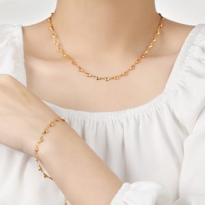 TN719b-Bộ dây chuyền và vòng lắc tay nữ titan trái tim