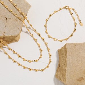 TN719d-Bộ dây chuyền và vòng lắc tay nữ titan trái tim