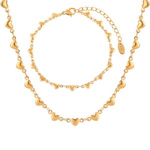 TN719e-Bộ dây chuyền và vòng lắc tay nữ titan trái tim