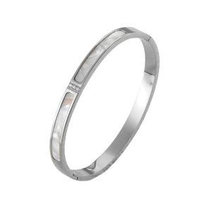 TV113c Vòng tay titan cẩm xà cừ trắng đính kim ở giữa