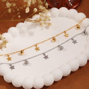 TA681e-Lắc chân nữ titan ngôi sao cách điệu chuông