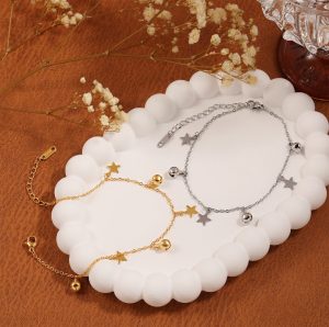 TA681f-Lắc chân nữ titan ngôi sao cách điệu chuông