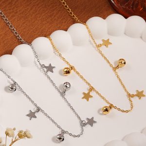 TA681g-Lắc chân nữ titan ngôi sao cách điệu chuông