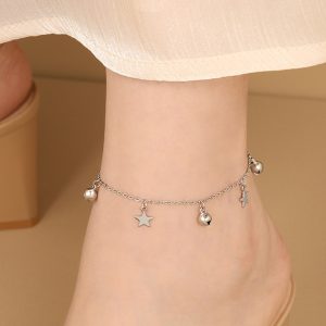 TA681h-Lắc chân nữ titan ngôi sao cách điệu chuông