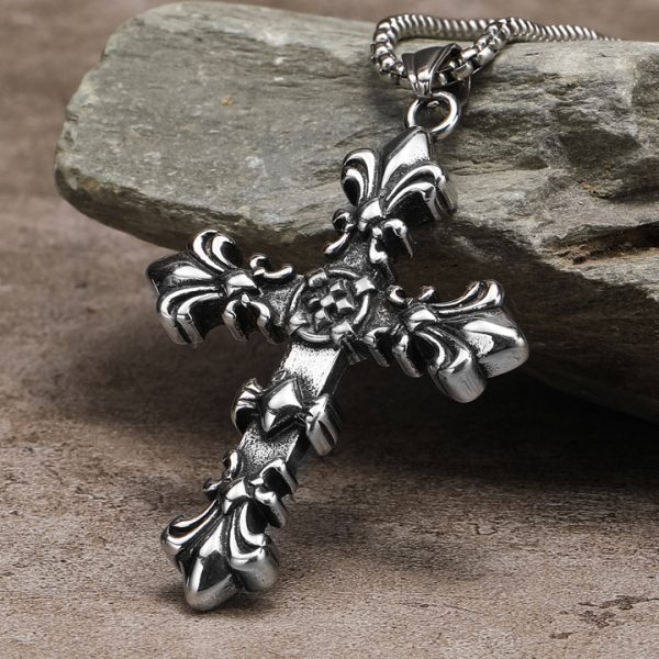 MD635a-Mặt dây chuyền nam thép titan chữ thập phong cách chrome heart