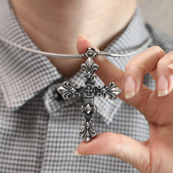 MD635b-Mặt dây chuyền nam thép titan chữ thập phong cách chrome heart