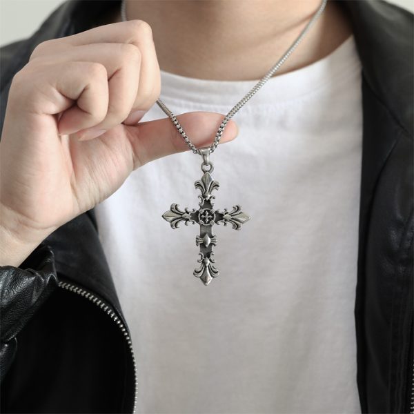 MD635c-Mặt dây chuyền nam thép titan chữ thập phong cách chrome heart