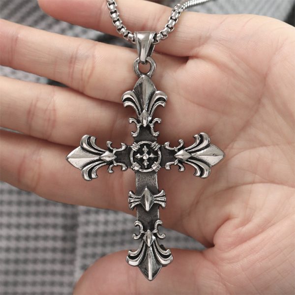 MD635d-Mặt dây chuyền nam thép titan chữ thập phong cách chrome heart