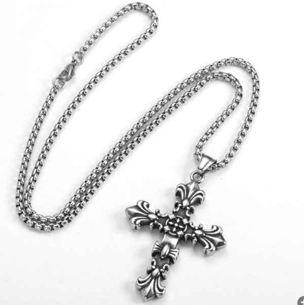 MD635h-Mặt dây chuyền nam thép titan chữ thập phong cách chrome heart