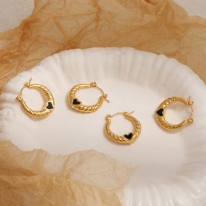 TB256bHoa tai, Bông tai nữ titan khoen tròn trái tim