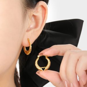 TB256d-Hoa tai, Bông tai nữ titan khoen tròn trái tim