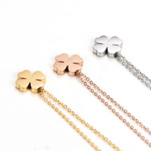 TN020l-Dây chuyền titan cỏ 4 lá, vòng cổ bốn lá thép không gỉ