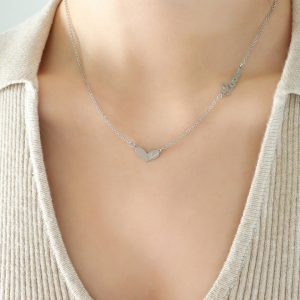 TN024b-Dây chuyền,vòng cổ titan trái tim cách điệu chữ love màu hồng