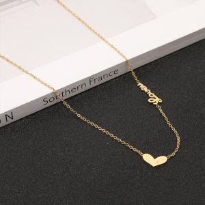 TN024g-Dây chuyền,vòng cổ titan trái tim cách điệu chữ love màu hồng
