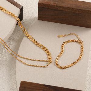 TN732b-Bộ lắc tay bà dây chuyền nữ titan kiểu dây lật cách điệu dây bi