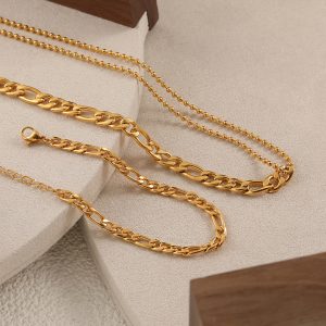 TN732c-Bộ lắc tay bà dây chuyền nữ titan kiểu dây lật cách điệu dây bi