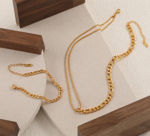 TN732d-Bộ lắc tay bà dây chuyền nữ titan kiểu dây lật cách điệu dây bi