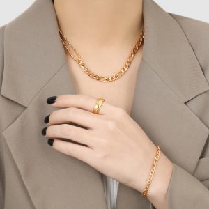 TN732e-Bộ lắc tay bà dây chuyền nữ titan kiểu dây lật cách điệu dây bi