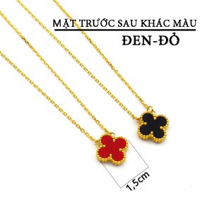 TN737a-Dây chuyền nữ titan hoa 4 cánh van cleef 2 mặt đen đỏ