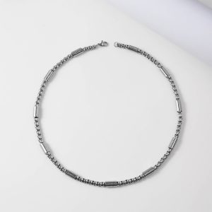 DN181e-Dây chuyền titan bông dừa đính ống cách điệu