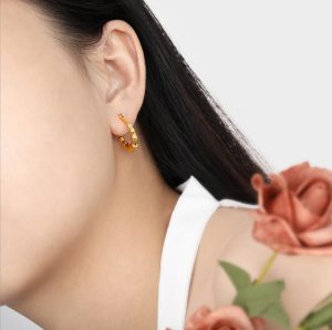 TB266f-Hoa tai, Bông tai nữ titan khoen tròn màu vàng
