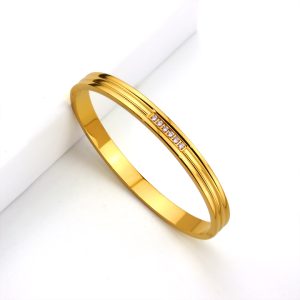 TV207b-Vòng tay nữ titan 3 sọc đính kim ở giữa - bán sỉ trang sức