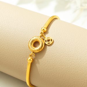 TA197h-Lắc tay nữ titan đồng tiền chữ phúc kim tiền