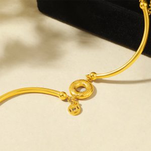 TA197j-Lắc tay nữ titan đồng tiền chữ phúc kim tiền