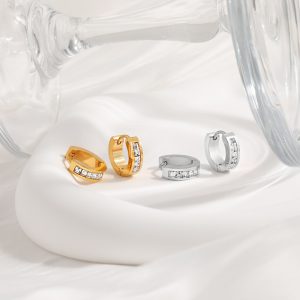 TB128b-Bông tai titan khoen tròn đính đá vuông