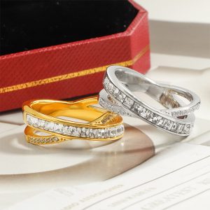 TC282e-Nhẫn nữ titan chữ X đính kim