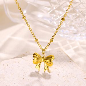 TN003b-Dây chuyền vòng cổ titan mặt hình cái nút thắt chiếc nơ