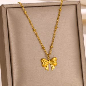 TN003d-Dây chuyền vòng cổ titan mặt hình cái nút thắt chiếc nơ