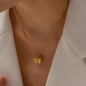 TN003e-Dây chuyền vòng cổ titan mặt hình cái nút thắt chiếc nơ