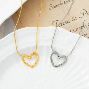 TN026l-Dây chuyền nữ mì titan mặt hình trái tim rỗng