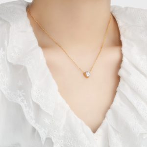 TN076e-Dây chuyền vòng cổ titan mặt hình trái tim đính đá trắng