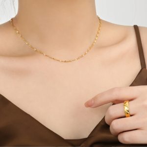 TN795f-Dây chuyền titan lá me chạm máy trơn không kèm mặt