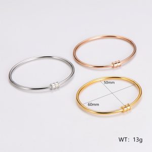 TV208c-Vòng tay nữ titan trơn mặt chủ ống tròn 3 sọc chạm