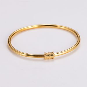 TV208d-Vòng tay nữ titan trơn mặt chủ ống tròn 3 sọc chạm