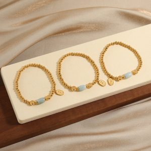 TA102a-vòng tay bi titan mặt hình đá ngọc tự nhiên