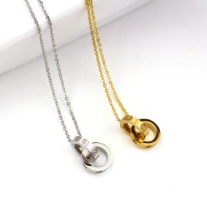 TN113b-Dây chuyền nữ titan mặt hình 2 khoen tròn cartier lồng vào nhau