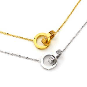 TN113c-Dây chuyền nữ titan mặt hình 2 khoen tròn cartier lồng vào nhau
