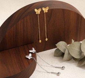 TB280b-Bông tai con bướm móc máy tòn teng bi tròn