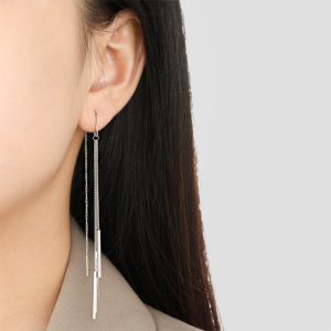 TB281d-Bông hoa tai titan tòn teng tua rua thanh trụ chữ nhật