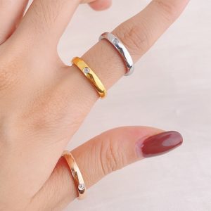 TC155d-Nhẫn titan bảng mo tròn 3mm đính 1 viên kim cương