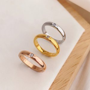 TC155e-Nhẫn titan bảng mo tròn 3mm đính 1 viên kim cương