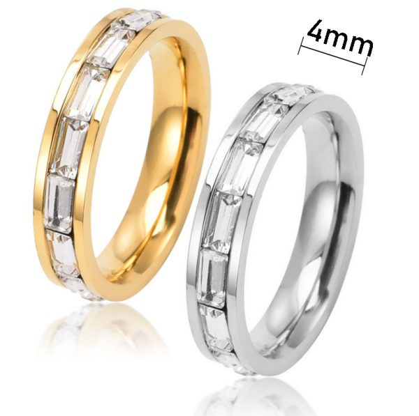 TC309a-Nhẫn titan 4mm đính full đá kim cương Baguette hình chữ nhật