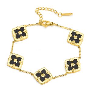 TA068d Lắc tay titan 5 bông hoa 4 cánh may mắn